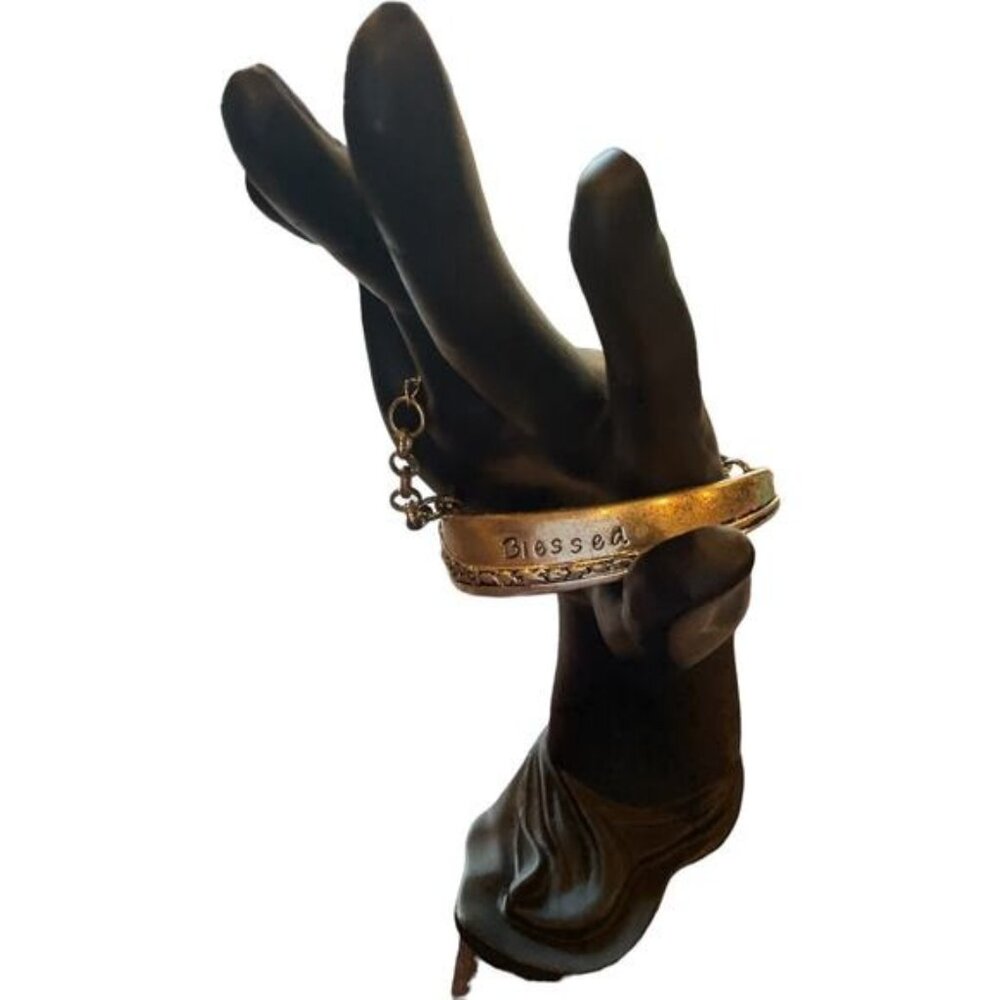 "Blessed" Engraved Silver-Tone Chain Bracelet With Adjustable Clasp